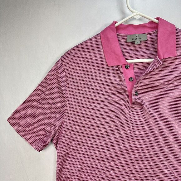 CANALI 1934 Geometric Polo Shirt Mens 50 Small Short Sleeve Italy Mauve Purple - Picture 5 of 11